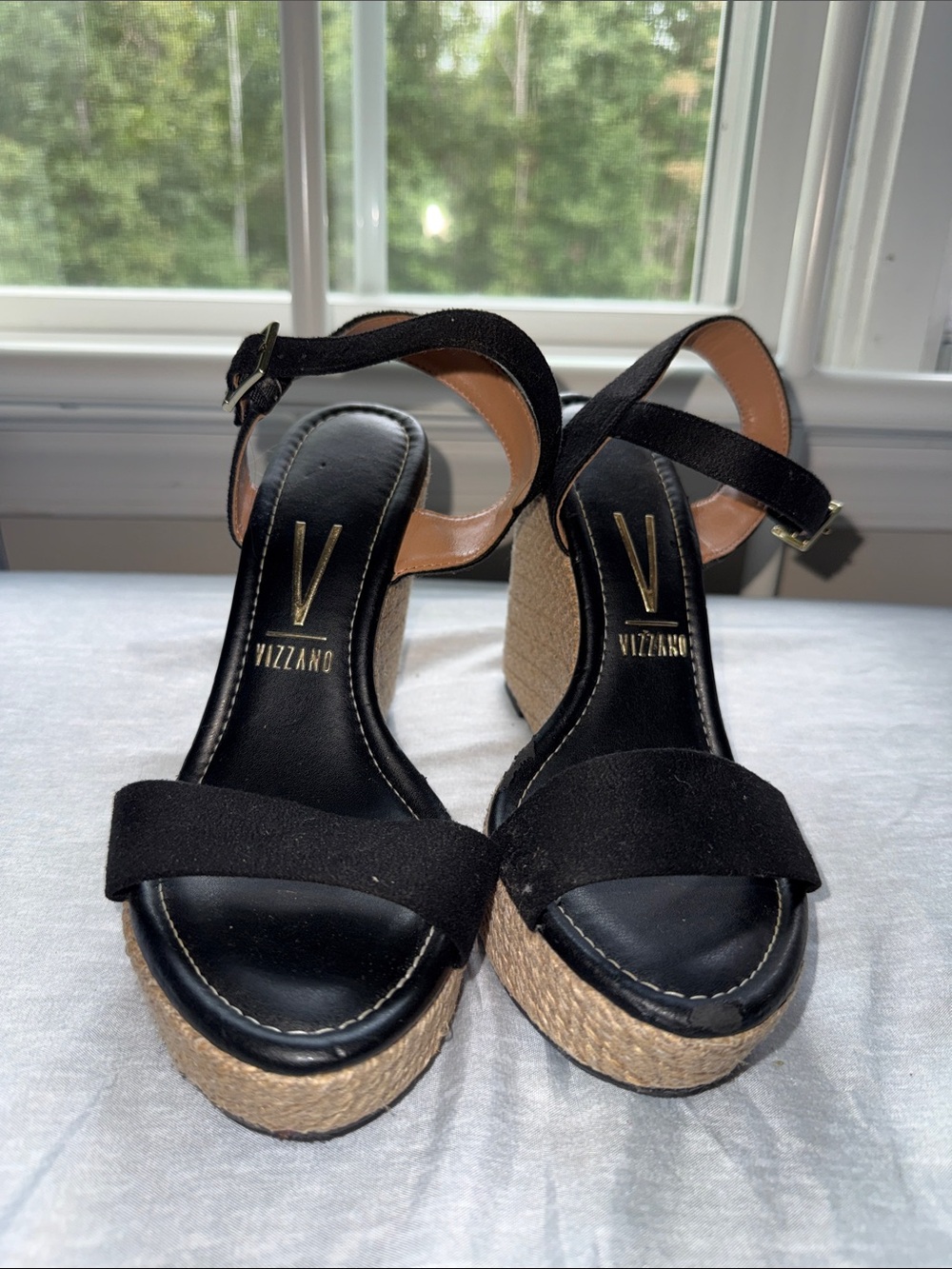 Vizzano Black Espadrille Wedge Sandals with Ankle Strap